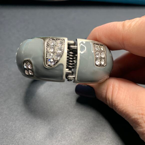 Silvertone Enamel and Rhinestone Clamper Bracelet - Picture 2 of 6